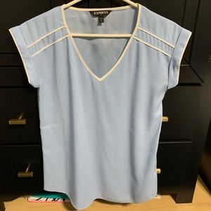 Express Light Blue Top with White Piping Detail